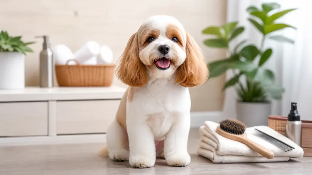 Chien fraîchement toiletté au pelage brillant