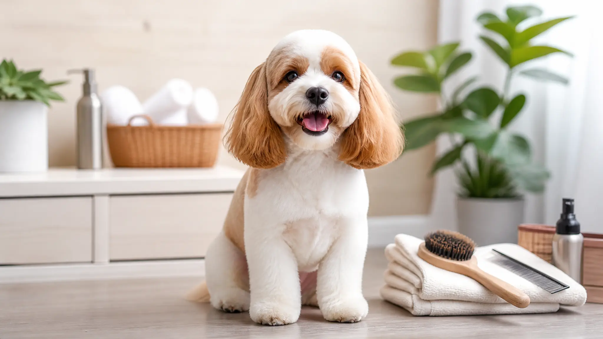 Chien fraîchement toiletté au pelage brillant